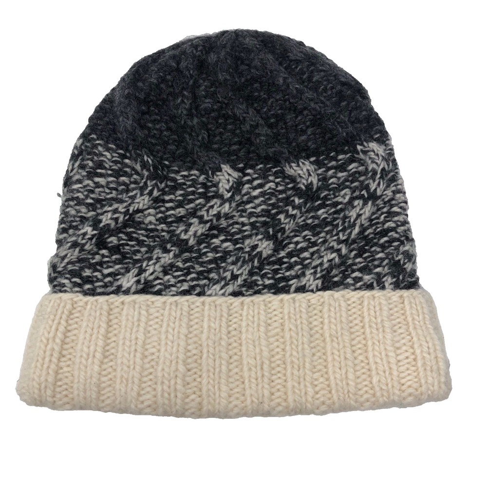 Nirvanna Designs Beanie Wool Gray Cream Knit One Size Hat Outerwear